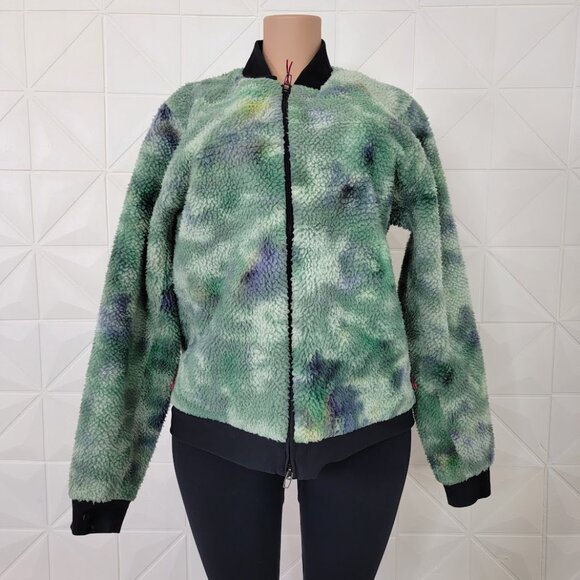 Lululemon Women's Diamond Dye Green Multi Lab Textured Fleece Bomber Jacket XL - Picture 2 of 10